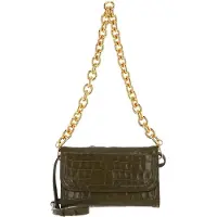 Coccinelle Leren Schoudertas Wyrna Croco Shiny Soft Crossbody Bag Loden Olijfgroen