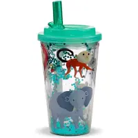 Puckator Beker - Zooniverse - Wilde Dieren Cartoon - Breukbestendig/Dubbelwandig - Poptop Cover - Ecozen - 500ml