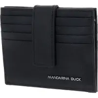 Mandarina Duck Leren Kaarthoes Detroit Leather RFID Card Holder Black Zwart