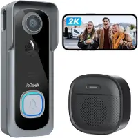 IeGeek Wifi-videodeurbel met camera - 2K HD - draadloze videodeurbel met gong - 2-weg audio - werkt met Alexa