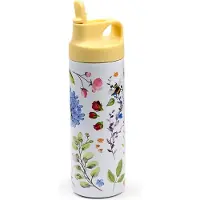 Puckator Drinkfles Thermosfles RVS - Nectar Meadow - Bijen & Wildebloemen - Wit/Lichtblauw - Flip Top - 500ml - 22.5x7x7cm