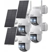 IeGeek Beveiligingscamera Draadloze Buiten, 360° PTZ Buitencamera, 2K Zonne-Beveiligingscamera's voor Thuis, Spotlight en Sirene/2.4G WiFi/3MP Kleurennachtzicht/2-Weg Praten/PIR-Detectie, 4 stuks