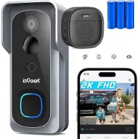 IeGeek Deurbelcamera draadloos - zonder abonnement - 2K-videodeurbel met bel - 2-weg audio - directe waarschuwing - 2,4G wifi