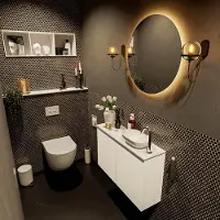 Mondiaz Fowy toiletmeubel 80cm talc met witte waskom rechts en kraangat