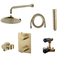 Boss & Wessing Inbouw Regendouche Set 12 Cemal Rechthoek Muuruitloop Geborsteld Messing Goud