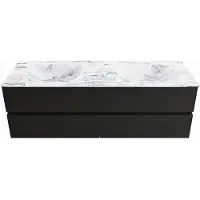 Mondiaz vica-dlux 150 cm badmeubel onderkast urban 4 lades. Inbouw wastafel cloud dubbel 2 kraangaten, kleur glace.