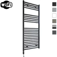 Sanicare Elektrische radiator hwv met wifi 111,8x45 cm mat zwart 596w met thermostaat zwart linksonder