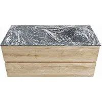 Mondiaz VICA-DLUX 110cm badmeubel onderkast Washed Oak 2 lades. Inbouw wastafel CLOUD rechts 1 kraangat, kleur Lava.