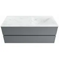 Mondiaz vica-dlux 120 cm badmeubel onderkast plata 2 lades. Inbouw wastafel cloud rechts 1 kraangat, kleur opalo.