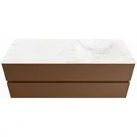 Mondiaz VICA-DLUX 130cm badmeubel onderkast Rust 2 lades. Inbouw wastafel CLOUD rechts 1 kraangat, kleur Ostra.