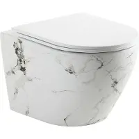 Best design Wandcloset Zeus Zonder Spoelrand Incl. Zitting Glans Wit Marmerlook