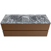Mondiaz VICA-DLUX 130cm badmeubel onderkast Rust 2 lades. Inbouw wastafel CLOUD dubbel zonder kraangat, kleur Lava.
