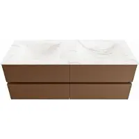 Mondiaz vica-dlux 130 cm badmeubel onderkast rust 4 lades. Inbouw wastafel cloud dubbel 2 kraangaten, kleur ostra.