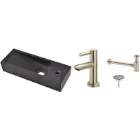 Wiesbaden FonteinPack Small Natuursteen Rechts 38x14x8 cm RVS (Keuze uit 8 kranen)