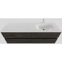 Boss & Wessing Badkamermeubel solid surface bws stockholm 150x46 cm rechts wood dark brown 4 laden