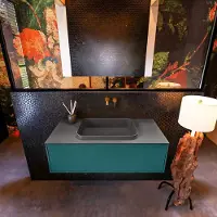 Mondiaz Badkamermeubelset erin 100 cm met 1 lade met ridge wastafel midden dark grey zonder kraangaten greeploos mat smag