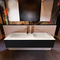 Mondiaz Badkamermeubelset Erin 150 cm met 2 Lades met RIDGE Wastafel Dubbel Linen met 2 kraangaten Greeploos Mat Urban