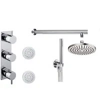 Wiesbaden Thermostatische Inbouw Regendouche Set Type 17 Body Jets Wandarm 20 cm Rond