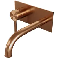 Brauer Inbouw Wastafelmengkraan Copper Edition Coldstart Gebogen Uitloop Ronde Hendel Links Geborsteld Koper PVD Met Afdekplaat