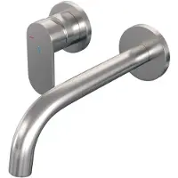 Brauer Inbouw wastafelmengkraan brushed edition coldstart gebogen uitloop platte hendel links geborsteld rvs pvd met rozetten