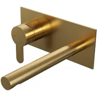 Brauer Gold Edition ColdStart wastafelkraan inbouw rechte uitloop met achterplaat model D2 geborsteld messing PVD