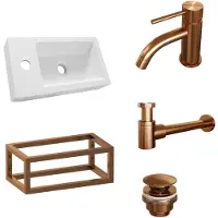 Brauer Believe Fonteinset 40x22cm Wit - Toebehoren & Frame Geborsteld Koper PVD - Mineraalmarmer - 8720724502988 - Rechthoekig - Wastafels, Fonteinen,