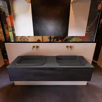 Mondiaz Erin 150cm badmeubel Antracite met 1 lade en donkergrijze wastafel dubbel zonder kraangaten