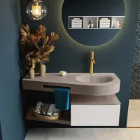 Mondiaz Riva badmeubel 120cm Talc met 1 lade en wastafel rechts 1 kraangat Smoke