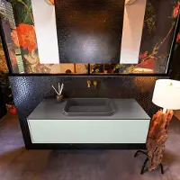 Mondiaz Badkamermeubelset erin 120 cm met 1 lade met ridge wastafel midden dark grey zonder kraangaten greeploos mat greey