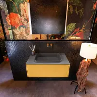 Mondiaz Badkamermeubelset erin 80 cm met 1 lade met ridge wastafel midden dark grey zonder kraangaten greeploos mat ocher