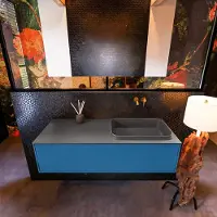 Mondiaz Badkamermeubelset Erin 120 cm met 1 Lade met RIDGE Wastafel Rechts Dark grey Zonder Kraangaten Greeploos Mat Jeans