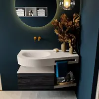 Mondiaz RIVA 100cm badmeubel onderkast / planchet kleur Antracite met 1 lade. Wastafel DULCET links 0 kraangaten kleur Linen.