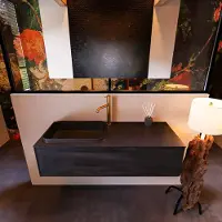 Mondiaz Badkamermeubelset erin 120 cm met 1 lade met ridge wastafel links urban met 1 kraangat greeploos mat antracite