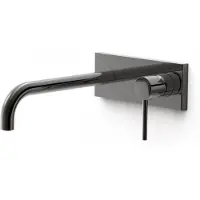 Tres Wastafelmengkraan inbouw study exclusive met afdekplaat gebogen uitloop 24 cm en hendel metallic zwart