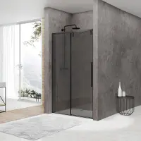 Van Rijn Nisdeur st06 schuifdeur met vaste wand rookglas 120x200 cm 8 mm soft close zwart