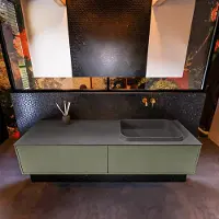 Mondiaz Badkamermeubelset Erin 150 cm met 2 Lades met RIDGE Wastafel Rechts Dark grey Zonder Kraangaten Greeploos Mat Army