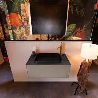Mondiaz Badkamermeubelset Erin 80 cm met 1 Lade met RIDGE Wastafel Midden Urban met 1 kraangat Greeploos Mat Smoke