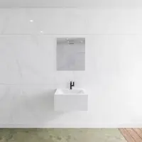 Mondiaz Badkamermeubelset LAGOM 60 cm Gecentreerde Waskom Solid Surface Met 1 Kraangat Mat Wit (1 lade)