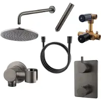 Boss & Wessing Regendouche Cemal | Rechthoek | Muuruitloop | Gunmetal PVD Coating | Inbouw | Incl.Inbouwdelen