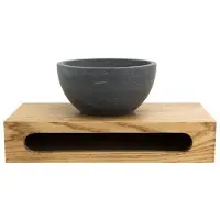 Sanilux Waskom Rond 20x12 cm Natuursteen met Massief Wood Planchet