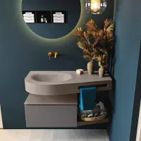 Mondiaz Riva badmeubel 100cm Dark Grey met 1 lade en wastafel links 0 kraangaten Smoke