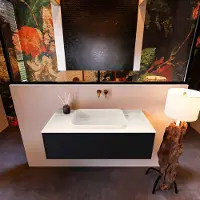 Mondiaz Badkamermeubelset erin 100 cm met 1 lade met ridge wastafel midden linen zonder kraangaten greeploos mat urban