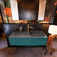 Mondiaz Badkamermeubelset erin 120 cm met 1 lade met ridge wastafel rechts dark grey met 1 kraangat greeploos mat smag