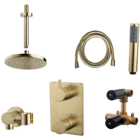 Boss & Wessing Thermostatisch Inbouwdoucheset BWS Plafonduitloop Rond 20 cm Geborsteld Messing Goud