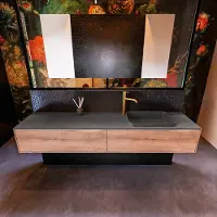 Mondiaz Badkamermeubelset erin 200 cm met 2 lades met ridge wastafel rechts dark grey met 1 kraangat greeploos mat washed oak