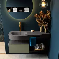 Mondiaz riva 120 cm badmeubel onderkast /planchet kleur army met 1 lade. Wastafel dulcet links 1 kraangat kleur dark_grey.