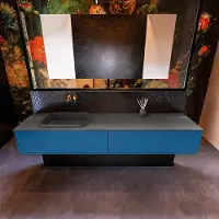 Mondiaz Badkamermeubelset Erin 200 cm met 2 Lades met RIDGE Wastafel Links Dark grey Zonder Kraangaten Greeploos Mat Jeans