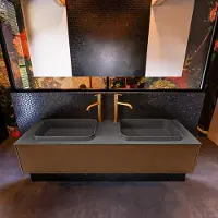 Mondiaz Badkamermeubelset erin 150 cm met 1 lade met ridge wastafel dubbel dark grey met 2 kraangaten greeploos mat rust