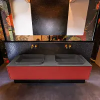 Mondiaz Badkamermeubelset Erin 150 cm met 1 Lade met RIDGE Wastafel Dubbel Dark grey Zonder Kraangaten Greeploos Mat Fire