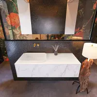 Mondiaz Badkamermeubelset erin 120 cm met 1 lade met ridge wastafel links linen zonder kraangaten greeploos mat carrara